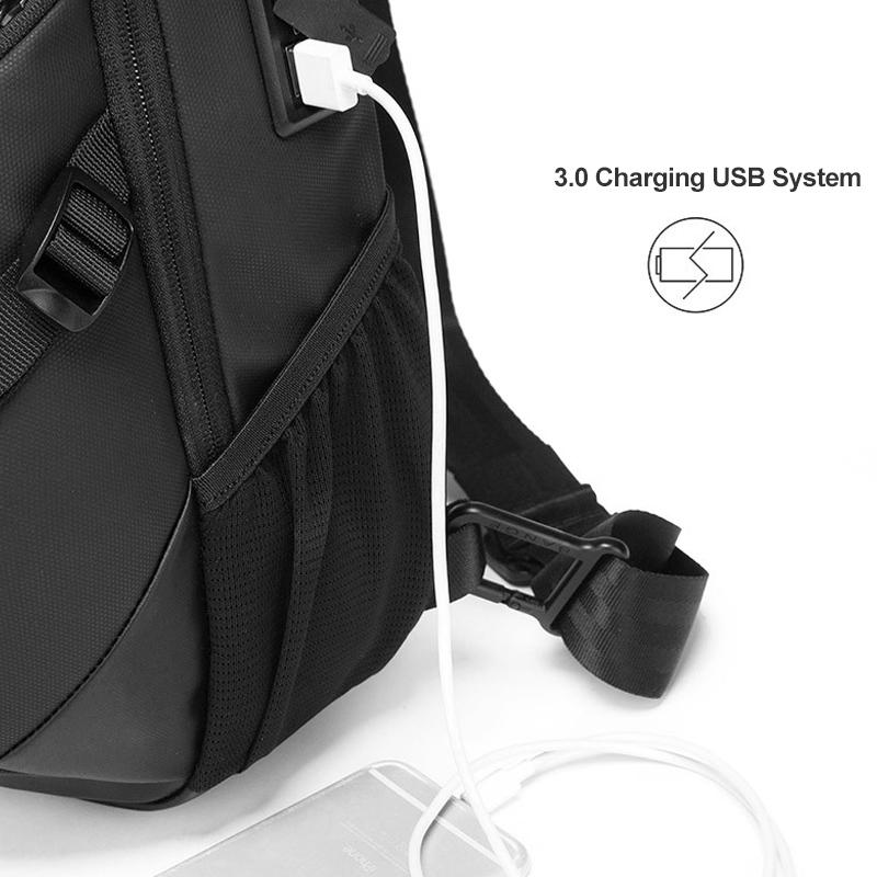 Waterproof Men Crossbody Chest Bag With Usb Port 36X22X10Cm Black 6