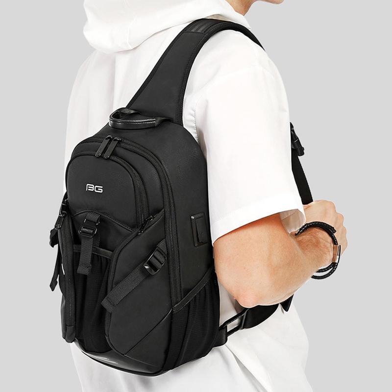 Waterproof Men Crossbody Chest Bag With Usb Port 36X22X10Cm Black 8