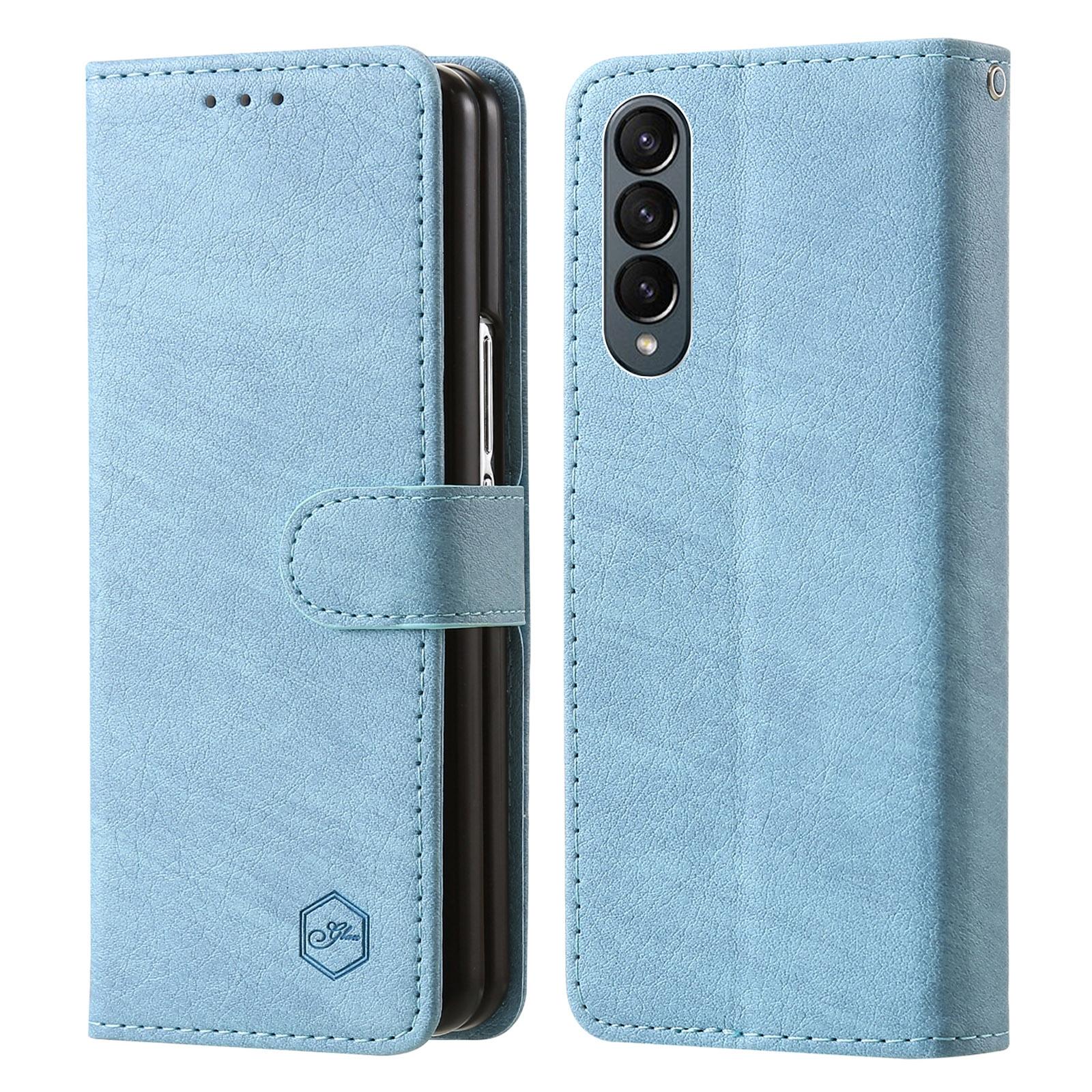 For Samsung Galaxy Z Fold4 5G Leather Texture Phone Case - Pu Tpu - Dark Blue 15