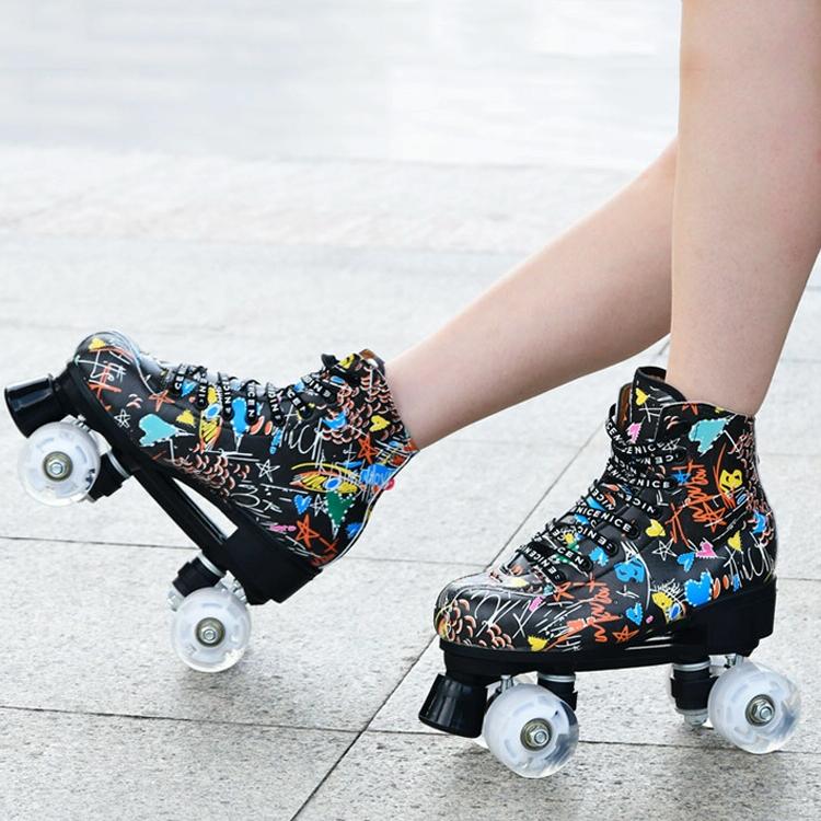 Double Row Roller Skates for Adults - Size 38 Graffiti Design - Flash Wheel Black 6