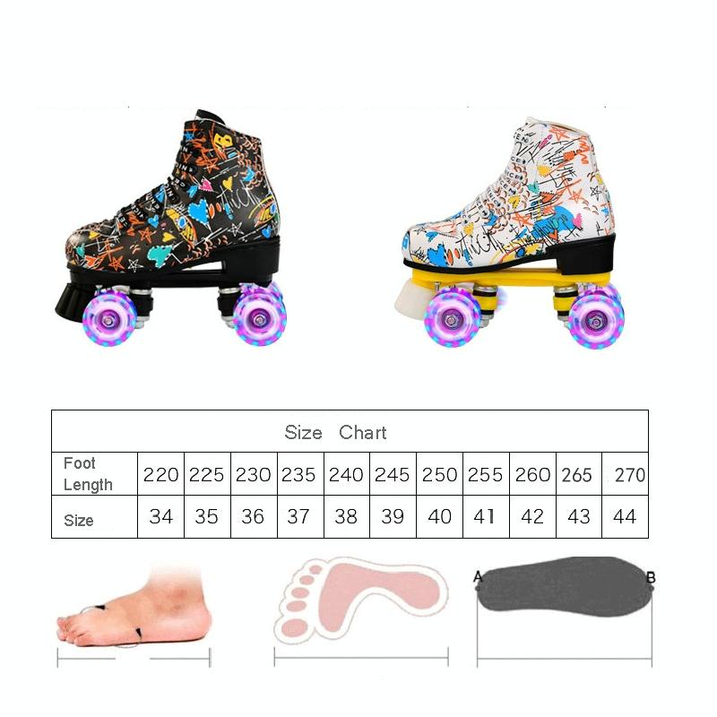 Double Row Roller Skates for Adults - Size 38 Graffiti Design - Flash Wheel Black 7