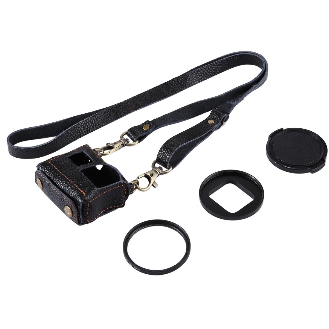 Genuine Leather Housing Case for Gopro Hero7 / 6 / 5 with Neck Strap and 52mm Uv Lens 6