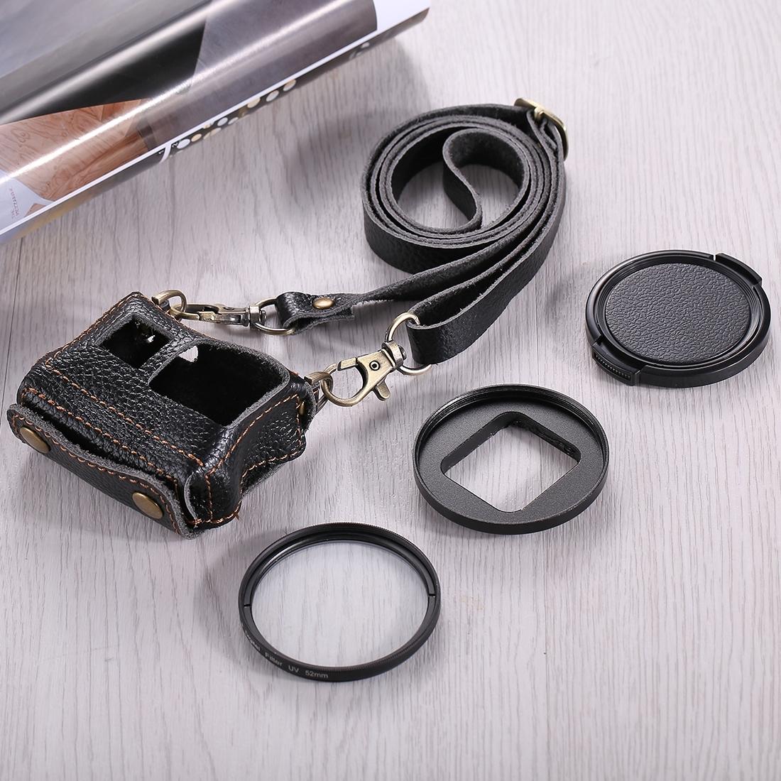 Genuine Leather Housing Case for Gopro Hero7 / 6 / 5 with Neck Strap and 52mm Uv Lens 9