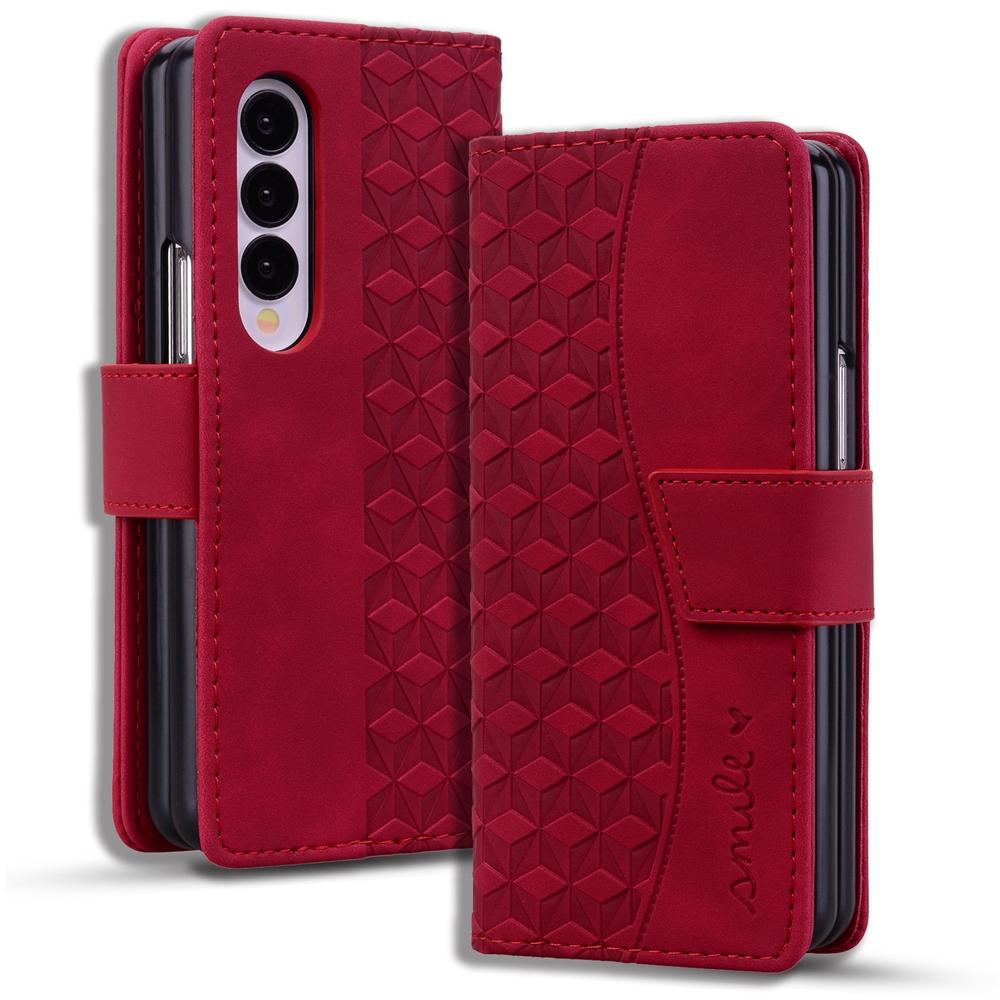 For Samsung Galaxy Z Fold4 5G Leather Phone Case With Diamond Buckle And Lanyard - Brown 7