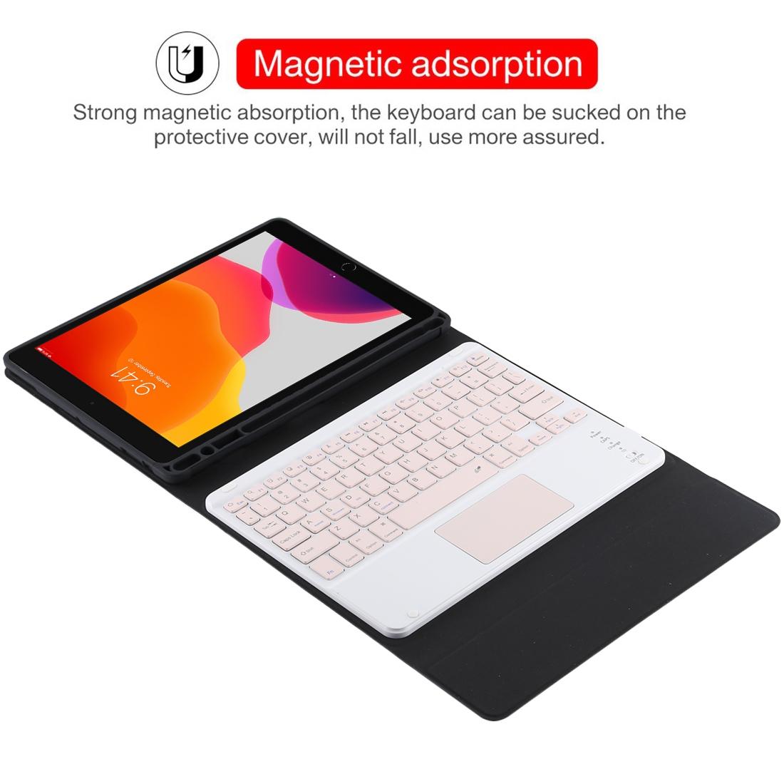 Bluetooth Keyboard & Tablet Case For Ipad 10.2 / Ipad Air 2019 - Detachable Touch Pad Pen Slot Holder - Pink Leather - Black 7