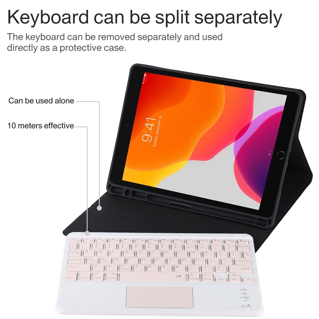 Bluetooth Keyboard & Tablet Case For Ipad 10.2 / Ipad Air 2019 - Detachable Touch Pad Pen Slot Holder - Pink Leather - Black 8