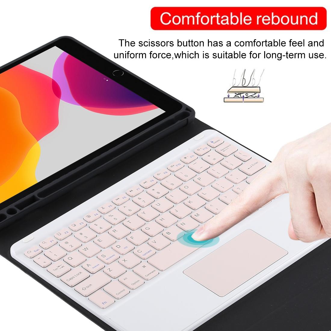 Bluetooth Keyboard & Tablet Case For Ipad 10.2 / Ipad Air 2019 - Detachable Touch Pad Pen Slot Holder - Pink Leather - Black 9