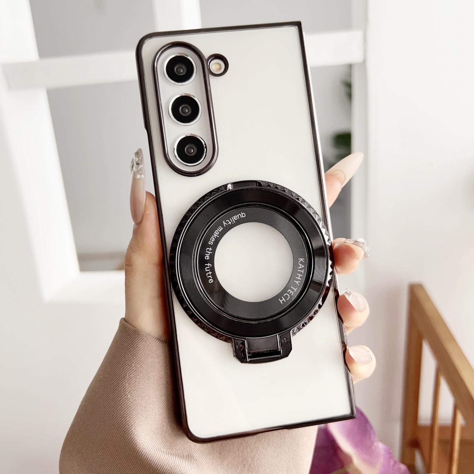 For Samsung Galaxy z Fold4 5G Shockproof Magsafe Holder for Rotating Plating Phone Case - Silver 13