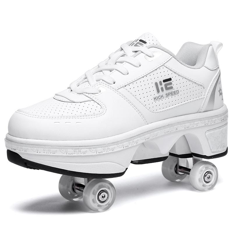 37 Double Row Deformation Rune Roller Skates - Dual Purpose - High-Top With Light (White) 3