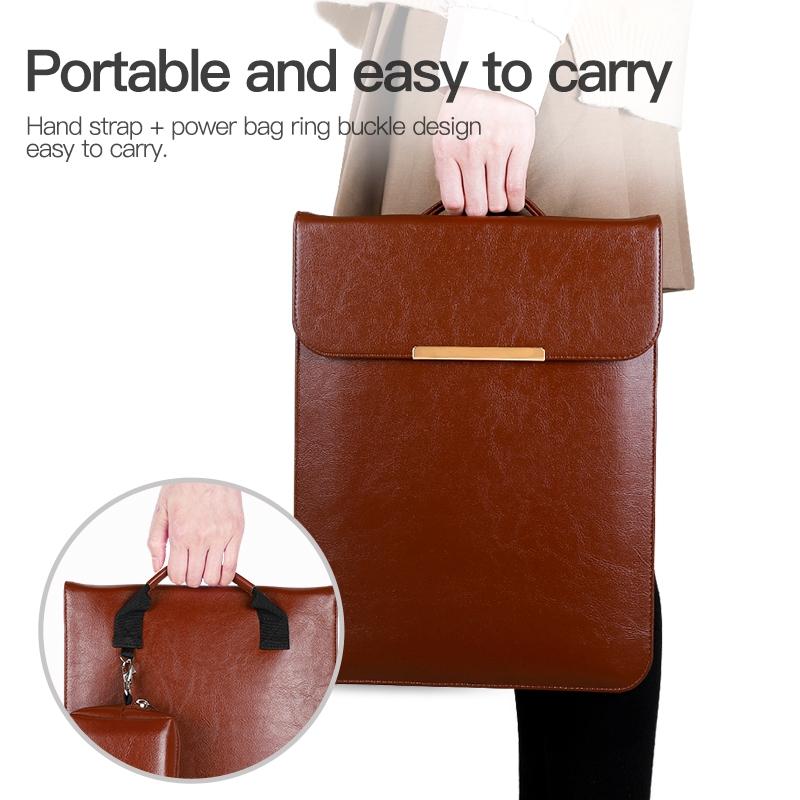 13.3 2-In-1 Laptop Sleeve With Mouse Storage In Pu Leather - Black 4