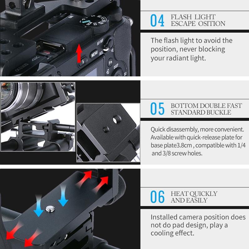Camera Stabilizer Cage - Black for Sony A6000 / A6300 / A6500 / A6400 6