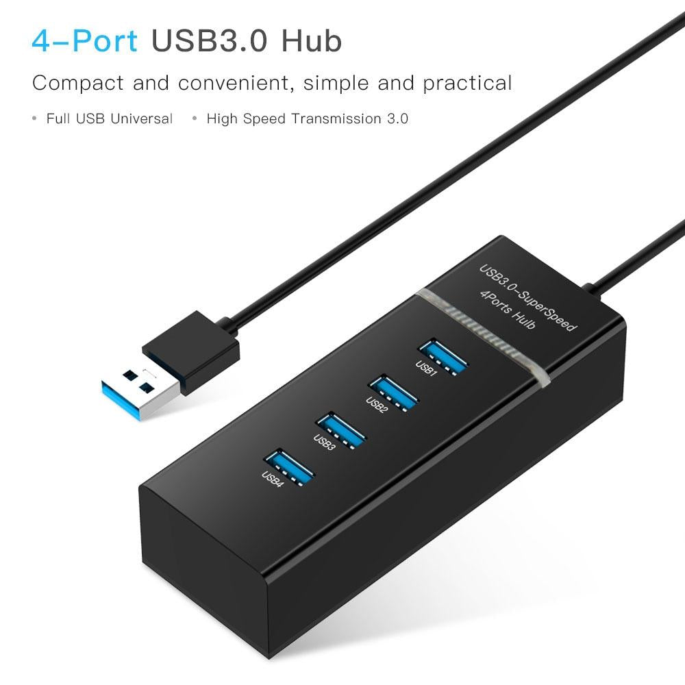 4-Port Usb 3.0 Hub With Led Super Speed 5Gbps - Black 3