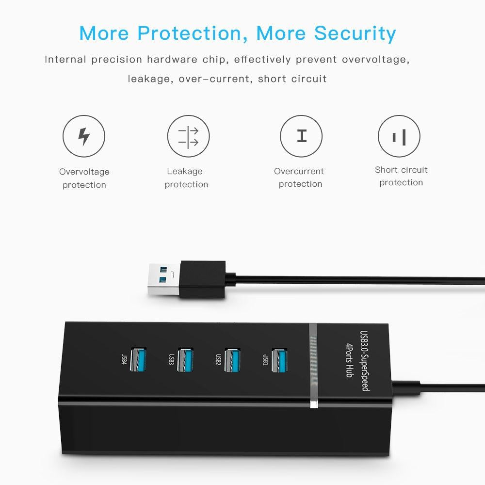 4-Port Usb 3.0 Hub With Led Super Speed 5Gbps - Black 8