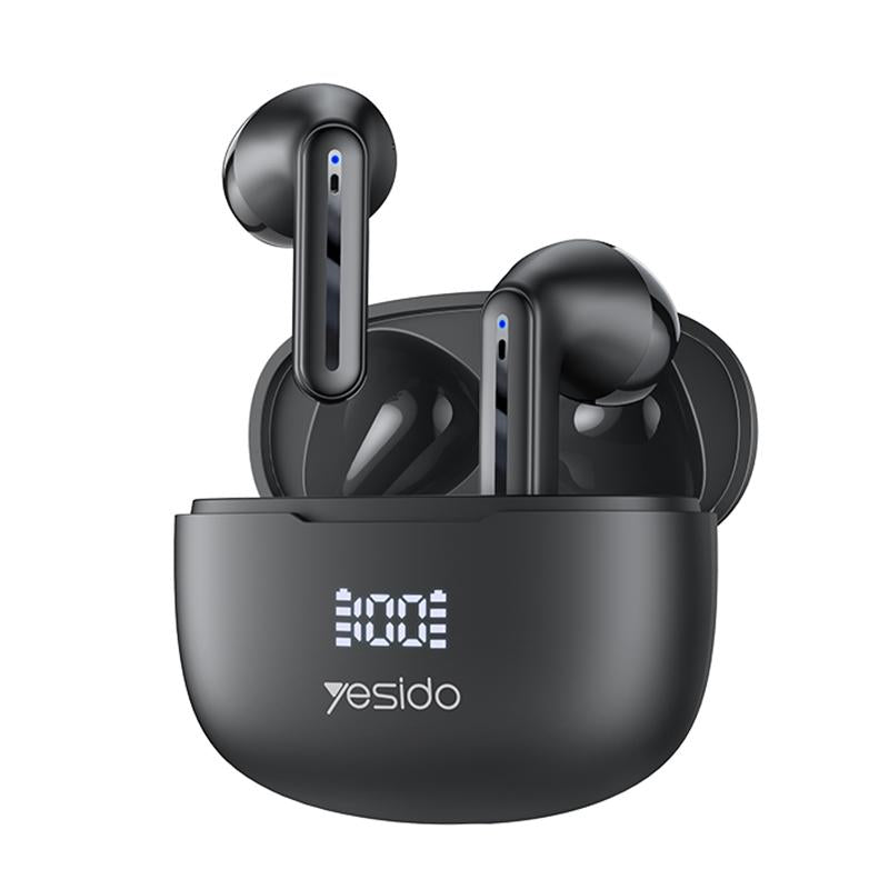 Bluetooth 5.0 Earphone with Led Display and Noise Reduction - Black