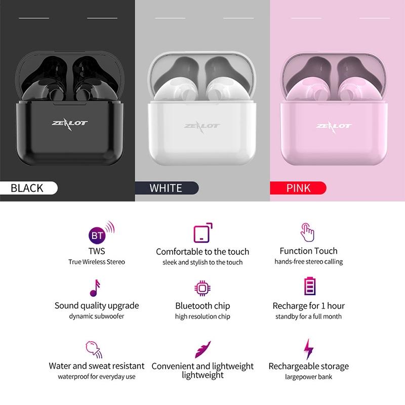 Wireless Bluetooth 5.0 Earbuds with Charging Case - T3 Tws - Black 6