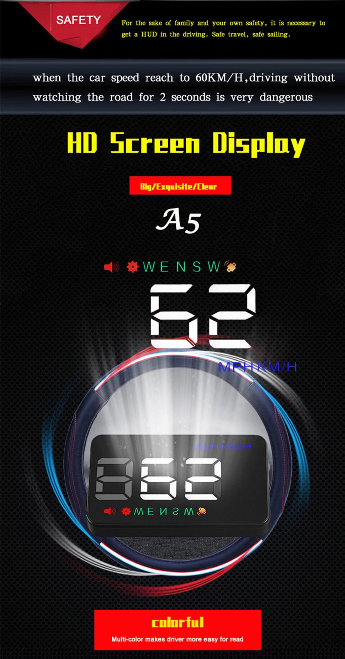 3.5 Inch Car Hud With Gps 2 Display Modes Light Sensors Speed & Compass Speed Alarm - Black 5