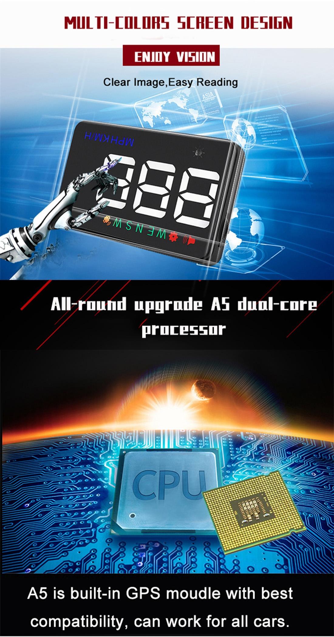 3.5 Inch Car Hud With Gps 2 Display Modes Light Sensors Speed & Compass Speed Alarm - Black 7