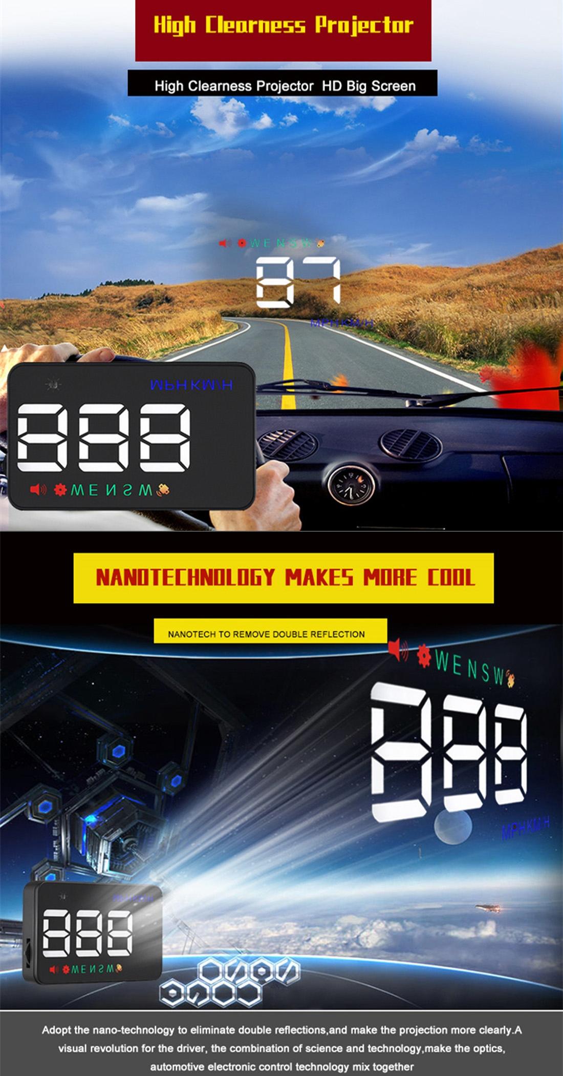 3.5 Inch Car Hud With Gps 2 Display Modes Light Sensors Speed & Compass Speed Alarm - Black 8