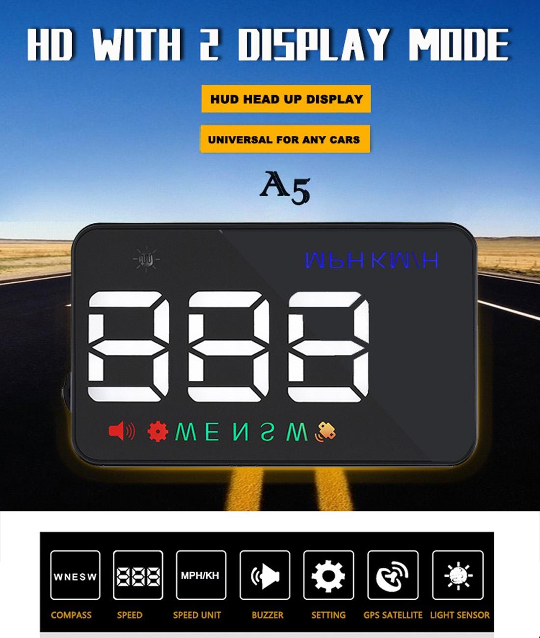 3.5 Inch Car Hud With Gps 2 Display Modes Light Sensors Speed & Compass Speed Alarm - Black 13