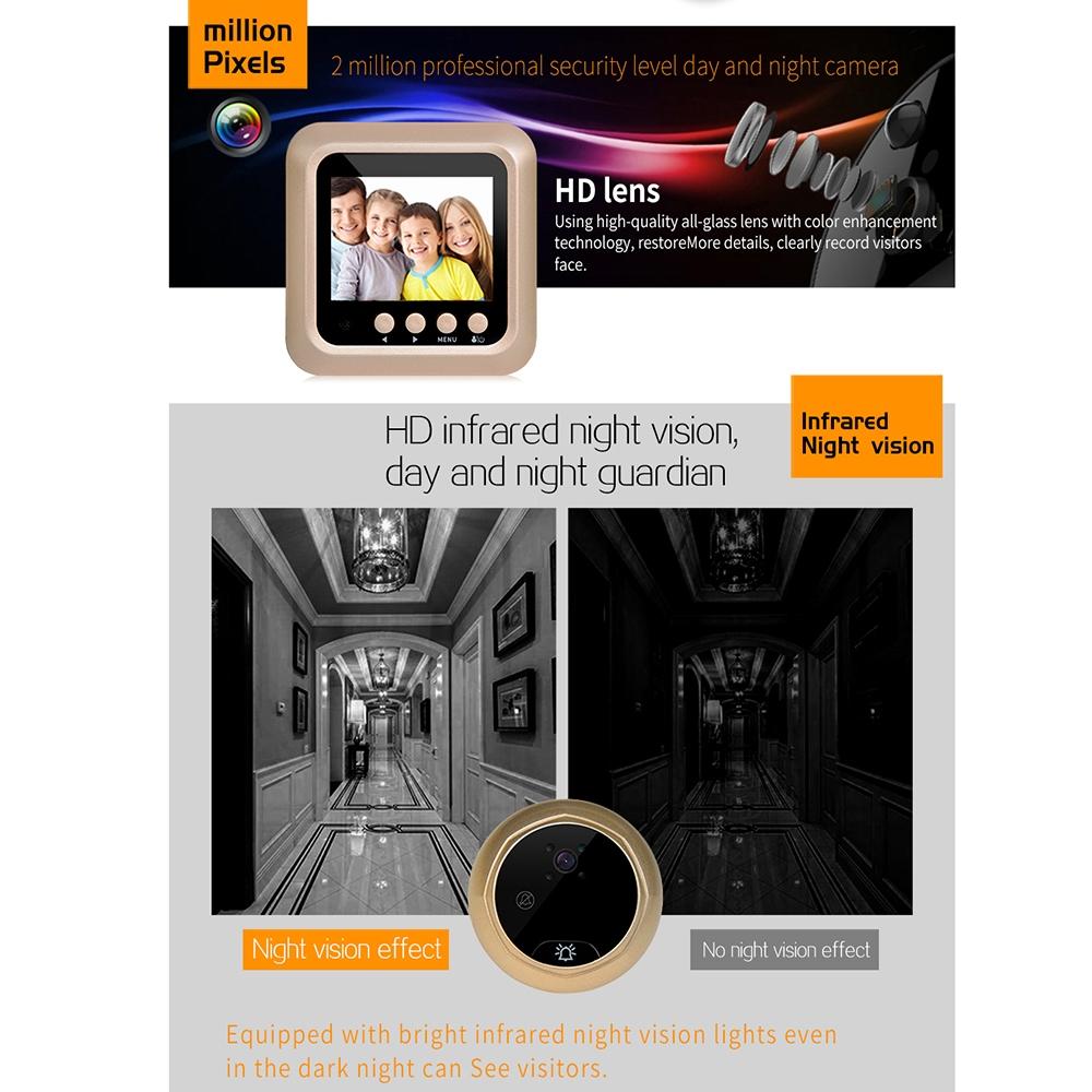 2.4 Screen 2.0Mp Security Camera With Night Vision And Video Recording - No Disturb Peephole Viewer - Black 9