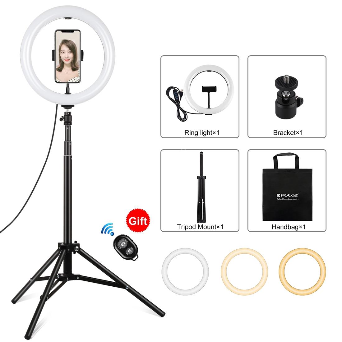 10.2 26cm Ring Light Kit with Tripod Usb 3 Modes Dual Colour Phone Clamp Remote - Black 12