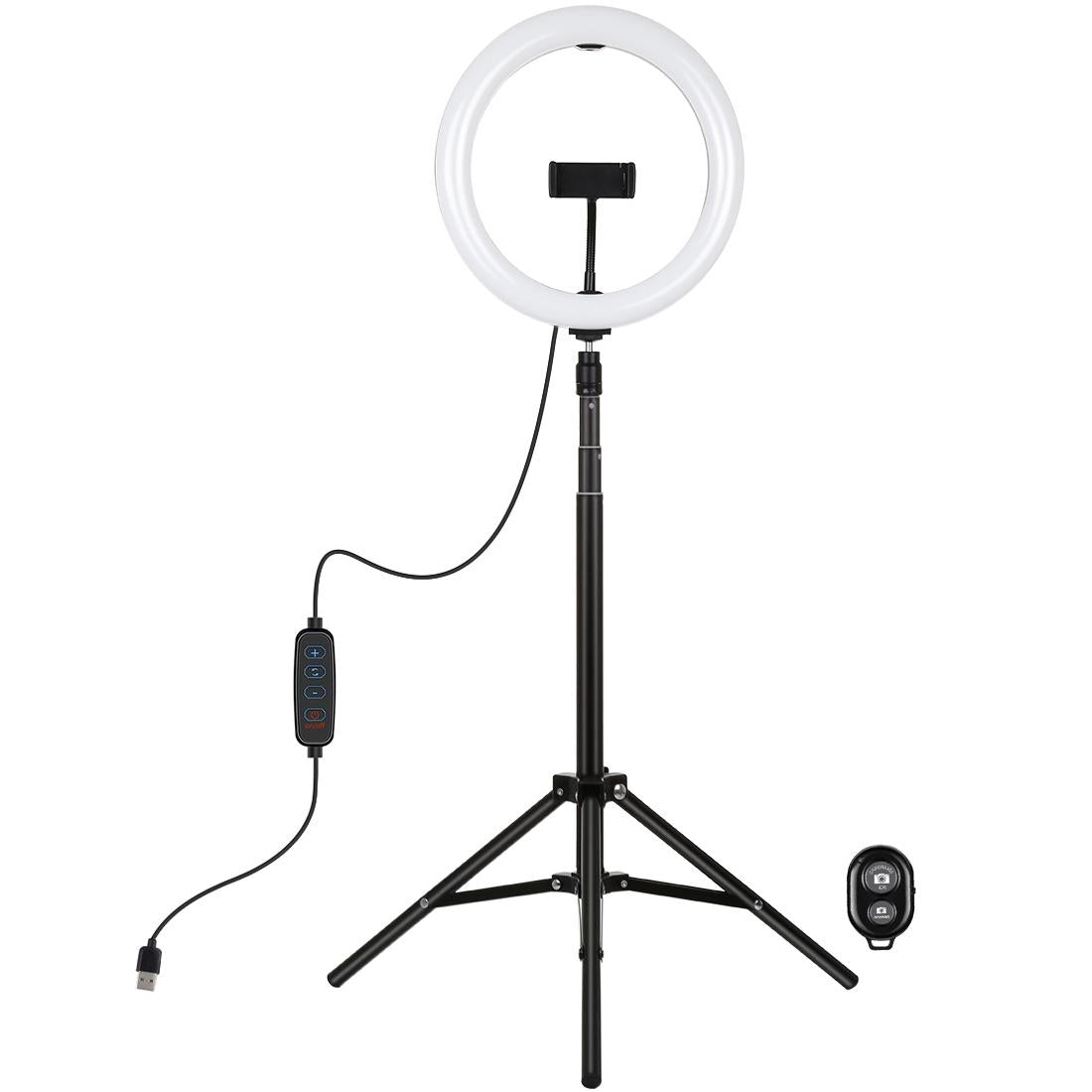 10.2 26cm Ring Light Kit with Tripod Usb 3 Modes Dual Colour Phone Clamp Remote - Black 13