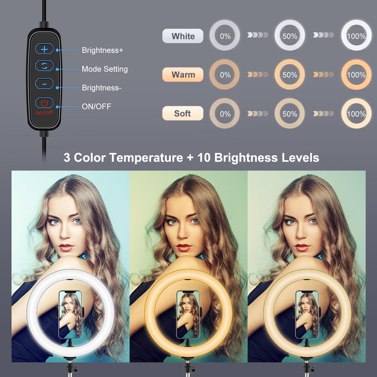 10.2 26cm Ring Light Kit with Tripod Usb 3 Modes Dual Colour Phone Clamp Remote - Black 6