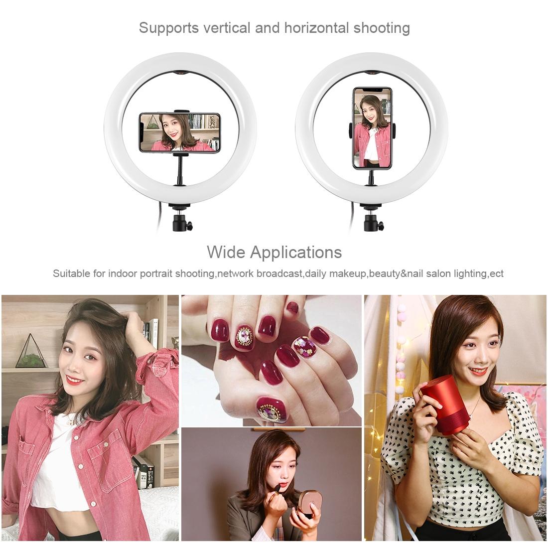10.2 26cm Ring Light Kit with Tripod Usb 3 Modes Dual Colour Phone Clamp Remote - Black 10