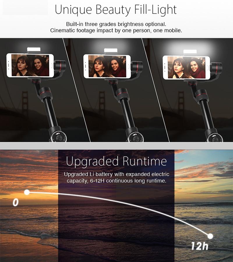 3-axis Gimbal Stabilizer with Tripod Mount & Fill Light for Smartphones - Black 7
