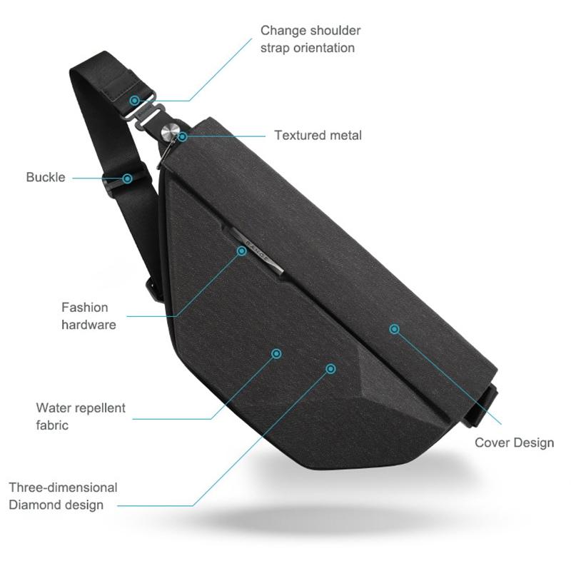 Waterproof Men Crossbody Chest Bag Hard Shell Pyramid Design Black 4