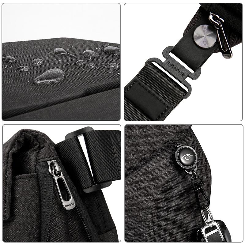 Waterproof Men Crossbody Chest Bag Hard Shell Pyramid Design Black 7