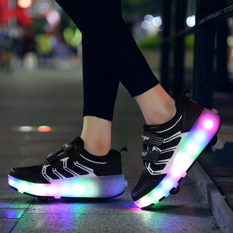 Rechargeable Double Wheel Roller Skating Shoes - Ultra Light Mesh - Black - Size 43 9