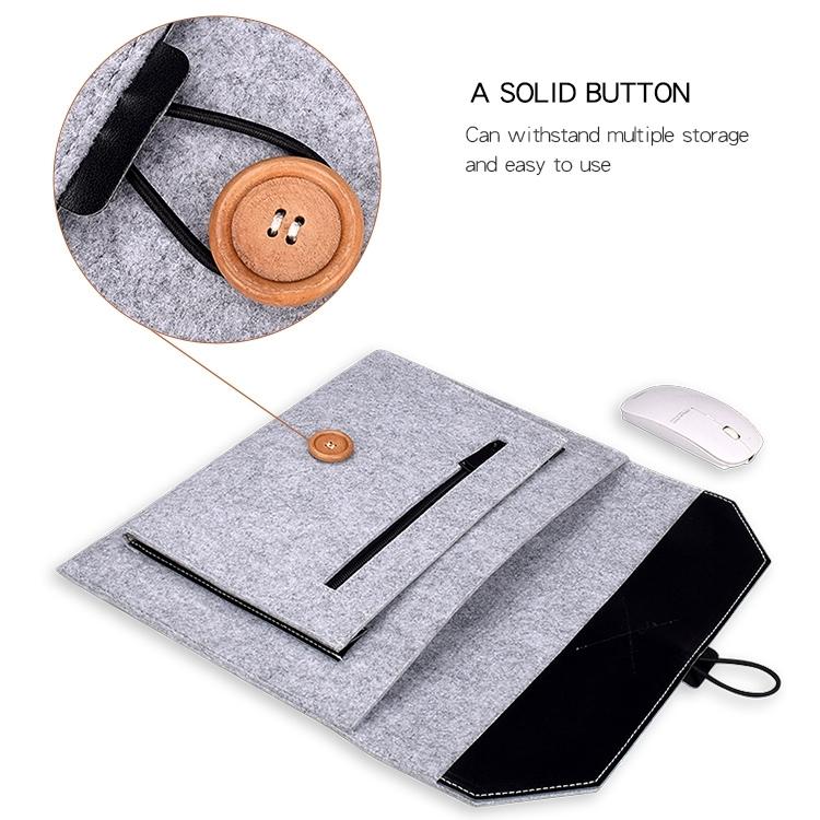 Versatile Felt Laptop Inner Bag with Button Closure - Black 6