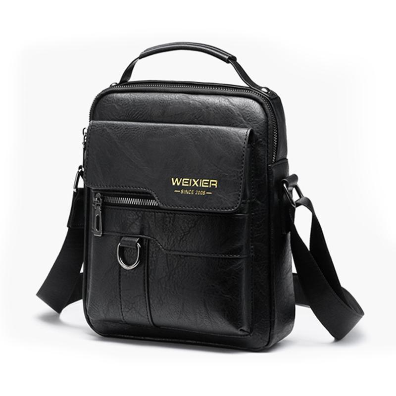 Men Retro Pu Leather Crossbody Bag Business Handbag With Multiple Compartments - Black 4
