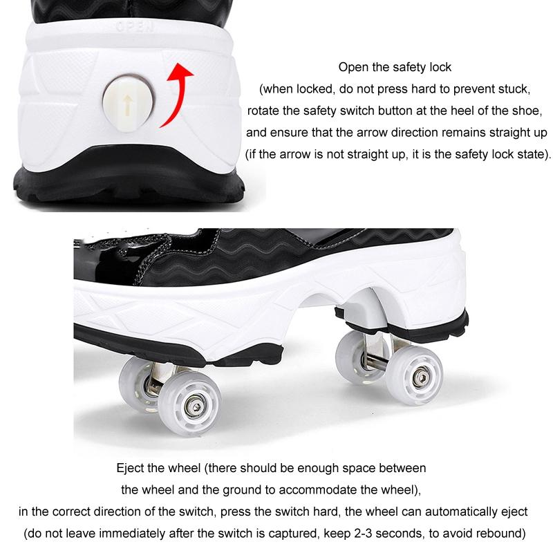 Retractable Dual-purpose Roller Skates - Size 33 Deformable Four-wheel - Df09 Black - 38 3