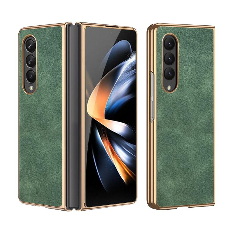 For Samsung Galaxy z Fold4 5G Foldable Lambskin Phone Case - Electroplated - Navy Blue 12