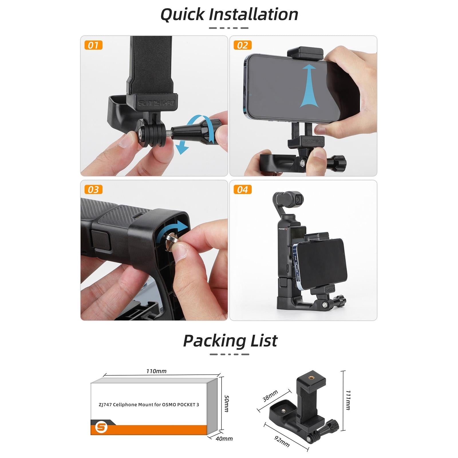 Handheld Tripod Expansion for Dji Pocket 3 - Front Phone Holder Mount 4