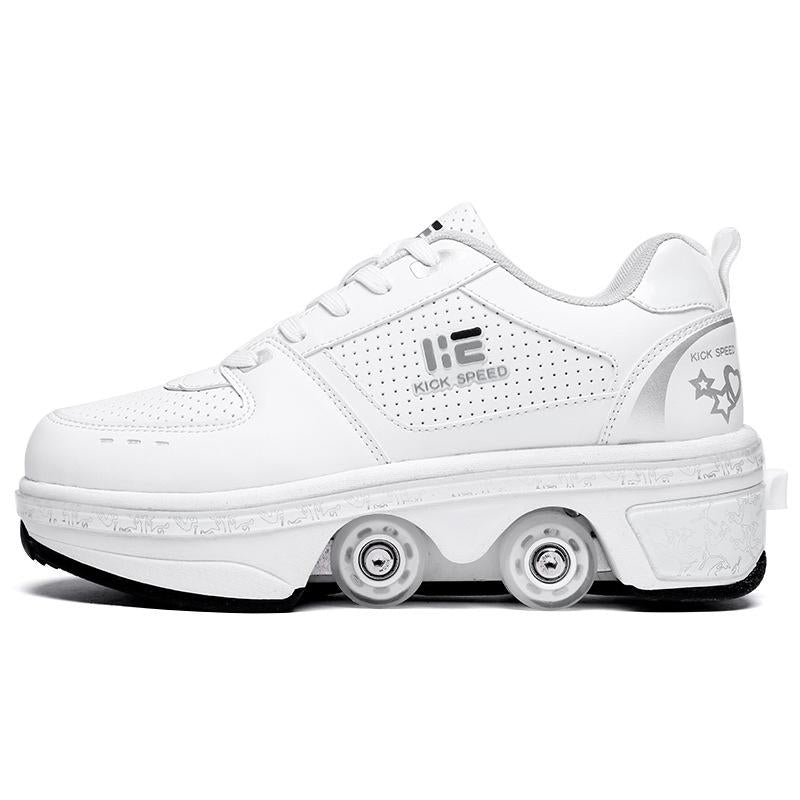 Versatile Double Row Rune Roller Skates - Size 38 - High-Top With Light (White) 3