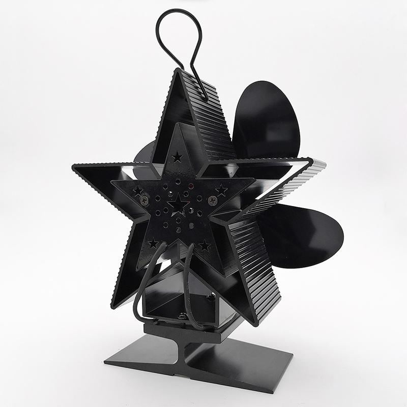 Efficient 4-blade Heat-powered Stove Fan - Aluminum - Black 4