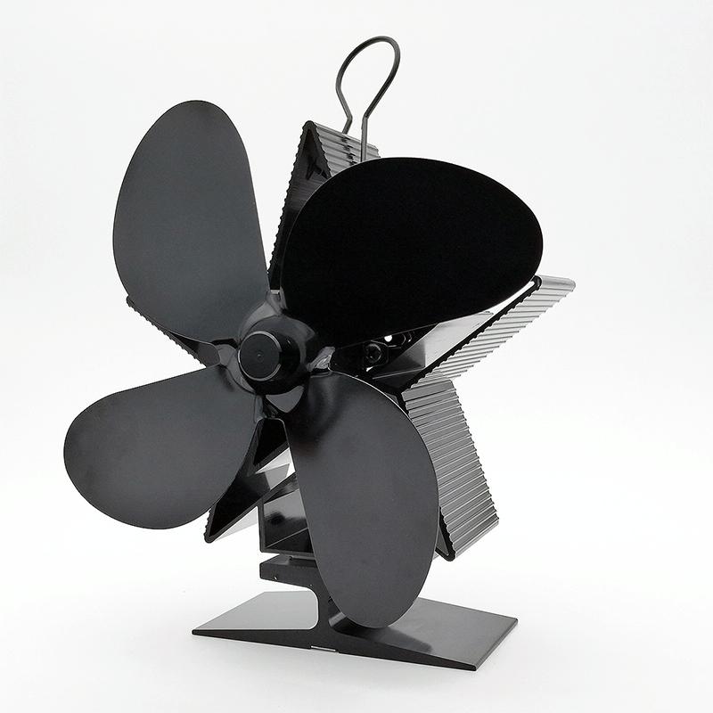 Efficient 4-blade Heat-powered Stove Fan - Aluminum - Black 10