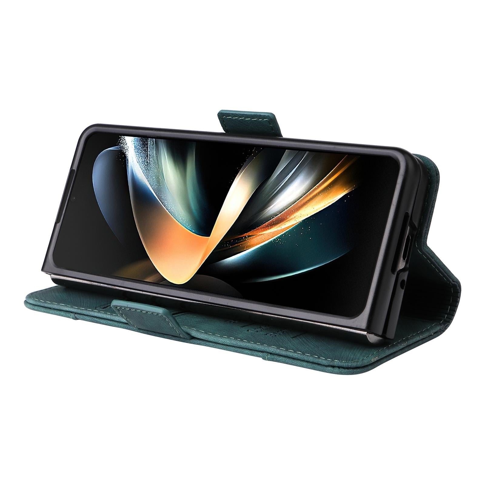 For Samsung Galaxy Z Fold4 5G Leather Dual Buckle Phone Case - Black 13