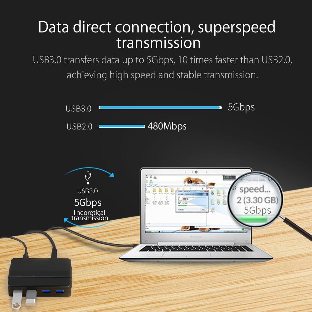 High Speed 4-Port Usb 3.0 Hub With 12V Adapter 8