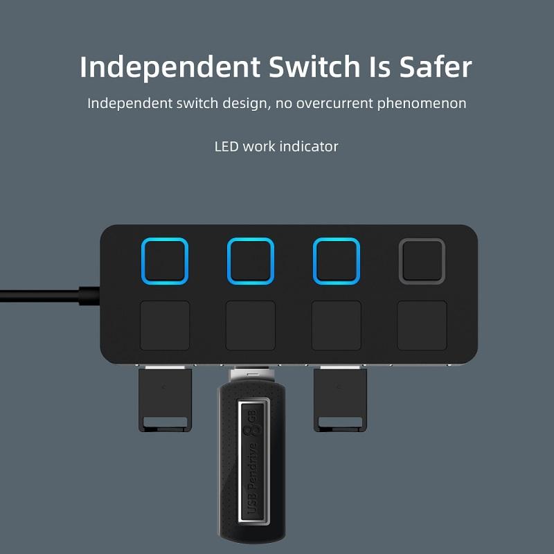 4-Port Usb 2.0 Hub With Switches - Black 6