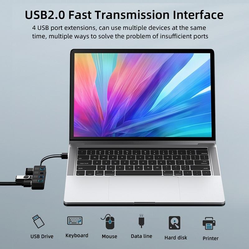 4-Port Usb 2.0 Hub With Switches - Black 7