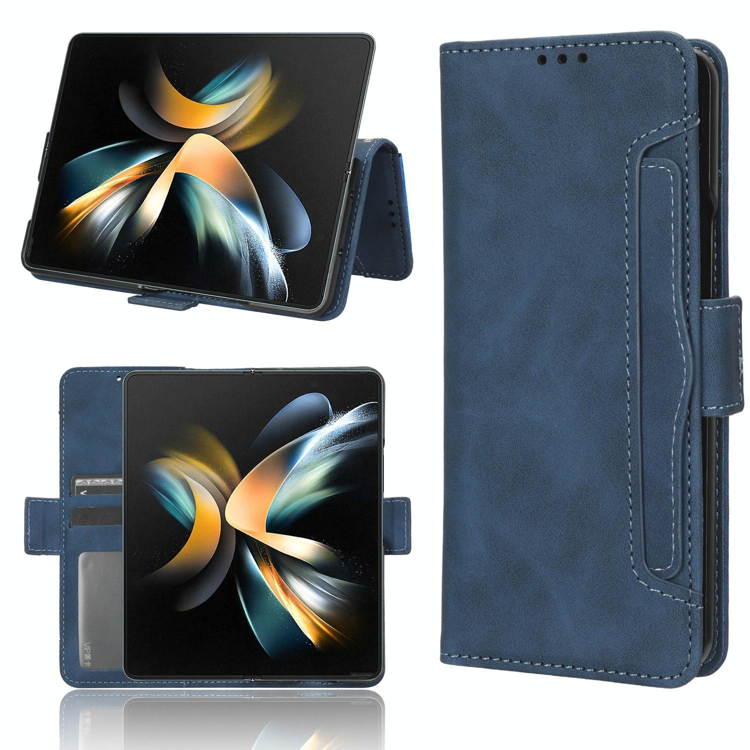For Samsung Galaxy Z Fold4 5G Leather Phone Case With Card Slots And Calf Texture - Black 12