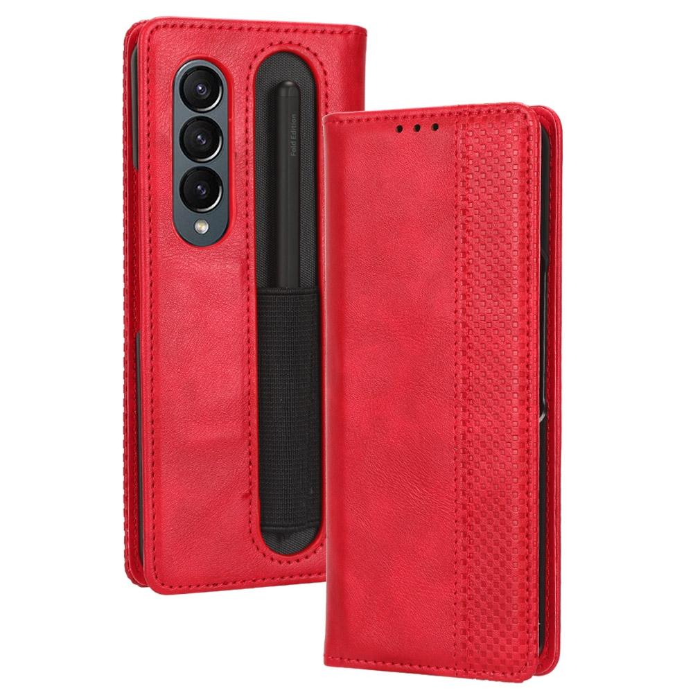 For Samsung Galaxy Z Fold4 5G Vintage Leather Phone Case With Magnetic Buckle - Red 3