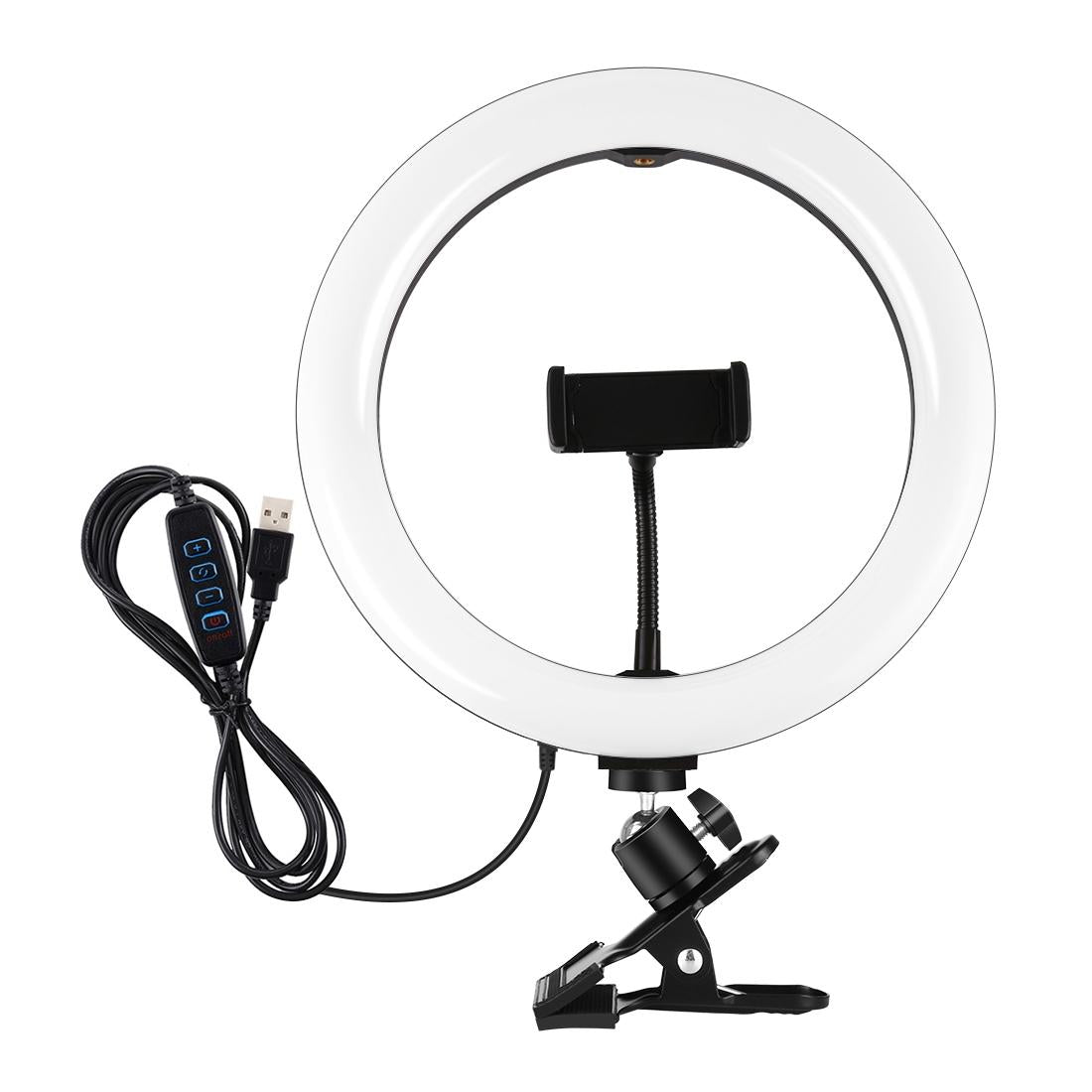 10.2 Ring Light with Monitor Clip & Usb 3 Modes Dual Colour Temperature Dimmable Curved Diffuse Vlogging Selfie Beauty Photography Video Lights Phone Clamp - Black 3