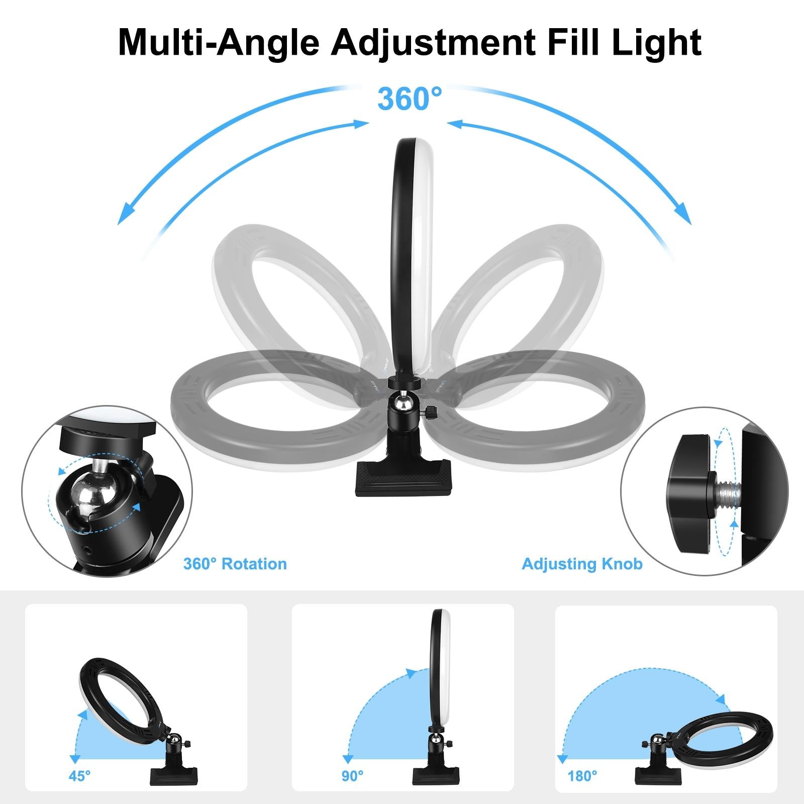 10.2 Ring Light with Monitor Clip & Usb 3 Modes Dual Colour Temperature Dimmable Curved Diffuse Vlogging Selfie Beauty Photography Video Lights Phone Clamp - Black 5
