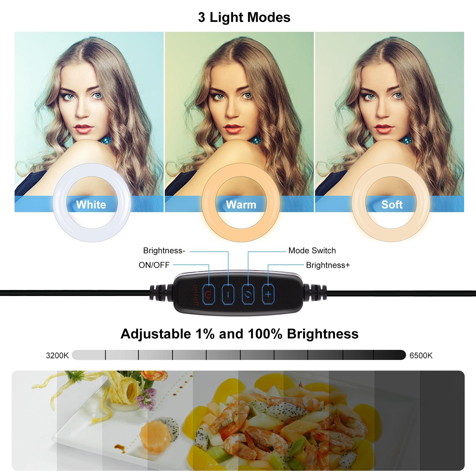 10.2 Ring Light with Monitor Clip & Usb 3 Modes Dual Colour Temperature Dimmable Curved Diffuse Vlogging Selfie Beauty Photography Video Lights Phone Clamp - Black 6