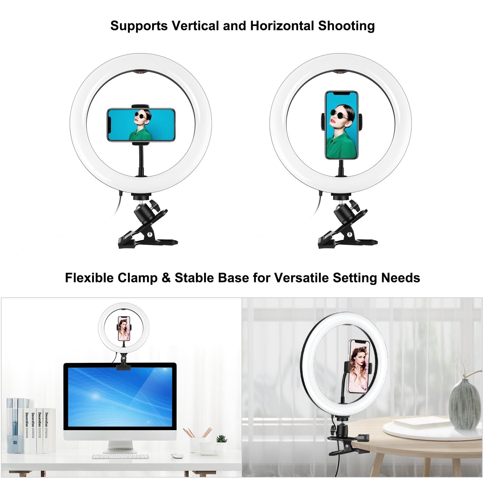 10.2 Ring Light with Monitor Clip & Usb 3 Modes Dual Colour Temperature Dimmable Curved Diffuse Vlogging Selfie Beauty Photography Video Lights Phone Clamp - Black 9